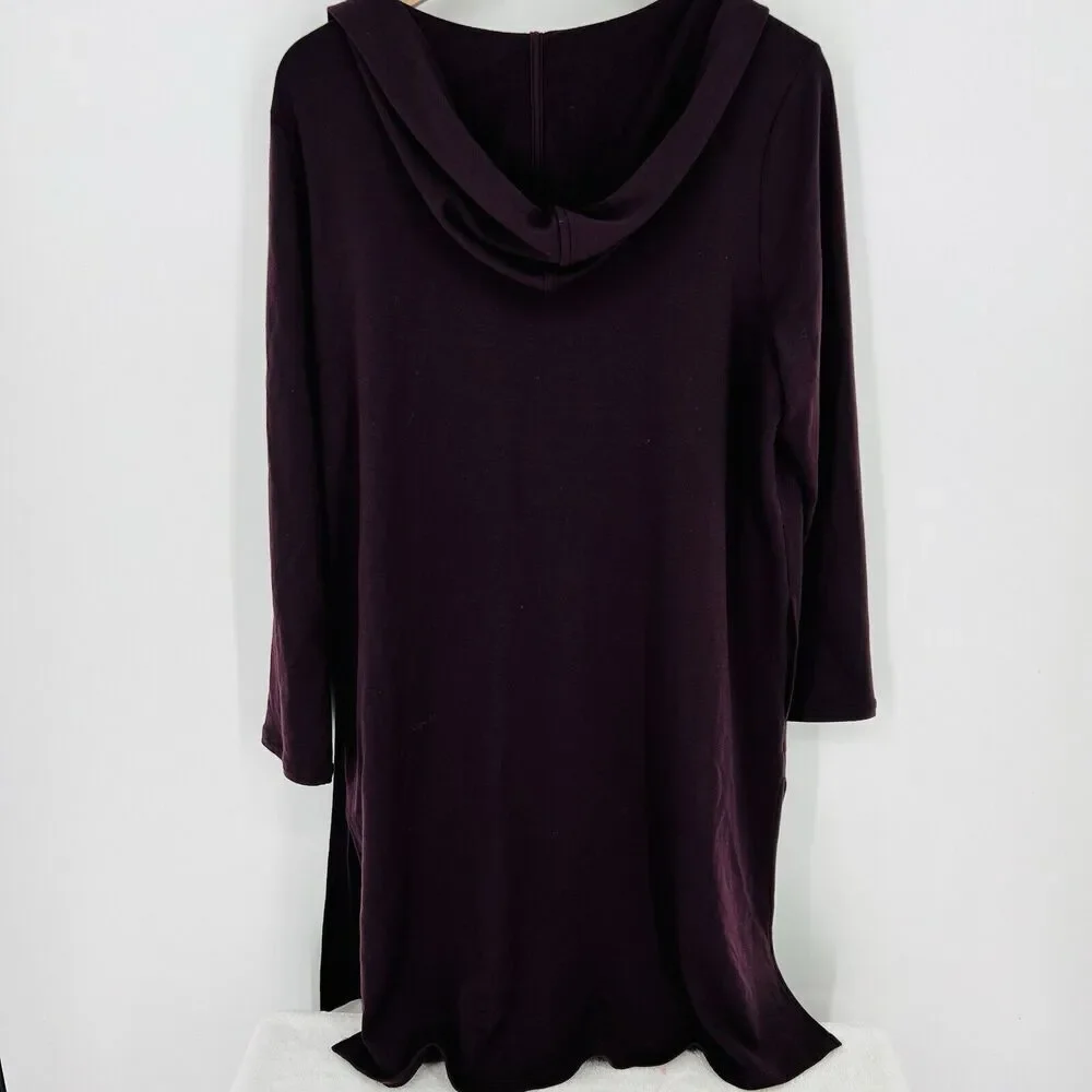 J Jill Luxe Long Sleeve Open Front Cardigan Duster Hoodie Purple Large Petite